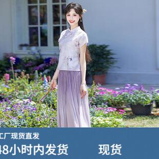 夏季民国风年轻款少女新中式复古文艺改良旗袍汉服套装养生工作服