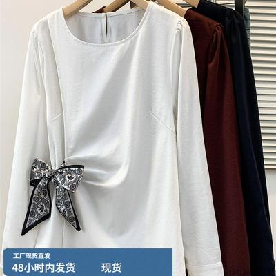 上衣女时尚洋气时髦轻奢高级感2025秋爆款大码圆领长袖衬衣显瘦