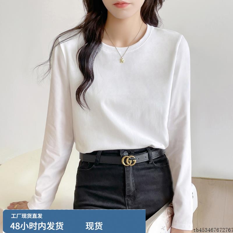 纯棉白色长袖t恤女宽松百搭韩版上衣2025新款秋冬季内搭打底衫T恤
