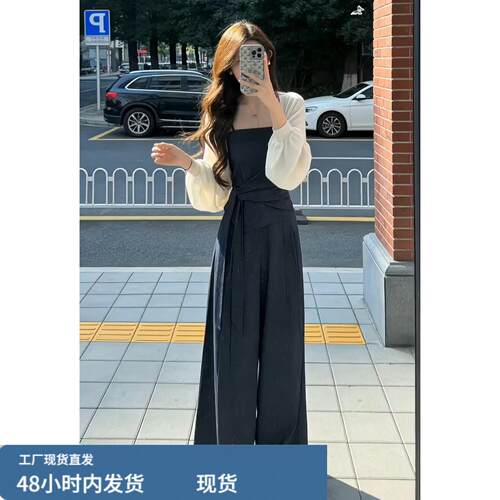 早春季小个子韩系一整套穿搭开衫吊带阔腿裤三件套装女夏2026新款