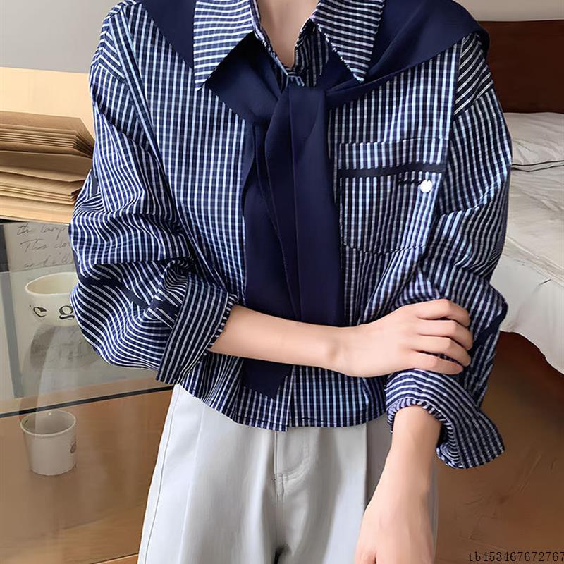 2025秋季新款港风时尚覆古格子衬衫女披肩小个子叠穿减龄显瘦上衣