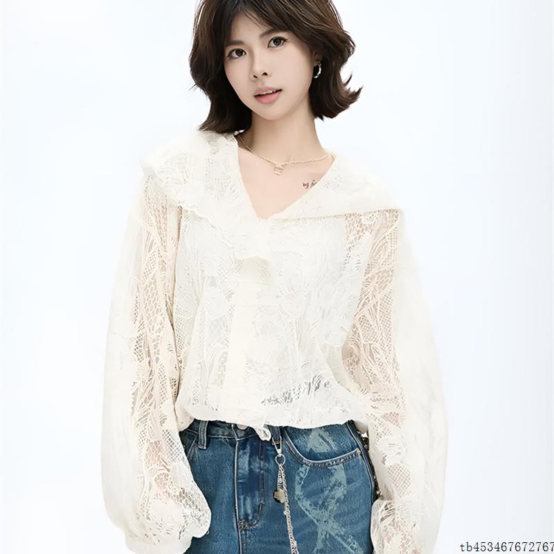 法式高级感长袖连帽蕾丝短款外套女2025新款早秋宽松休闲防晒上衣