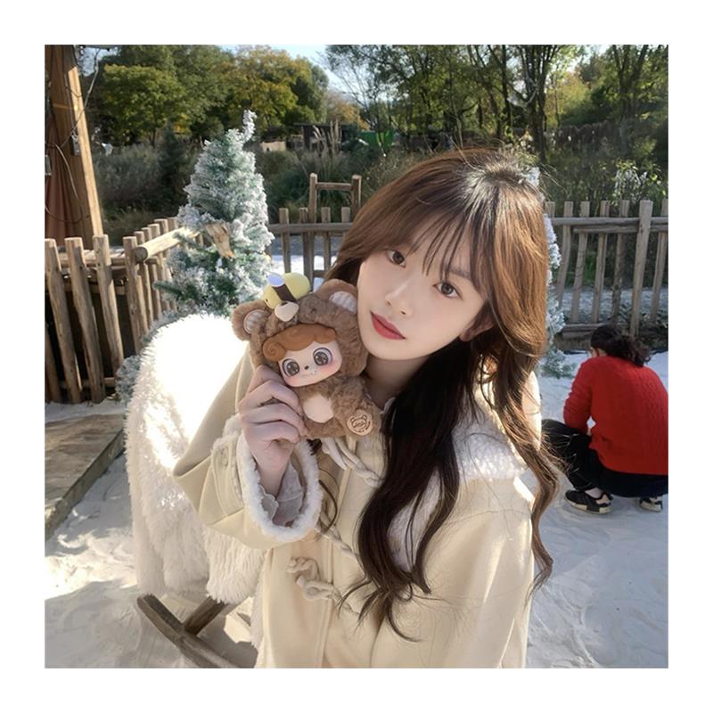 韩系学院风牛角扣黄色毛呢外套女2025秋季中长款羊羔毛呢子大衣潮