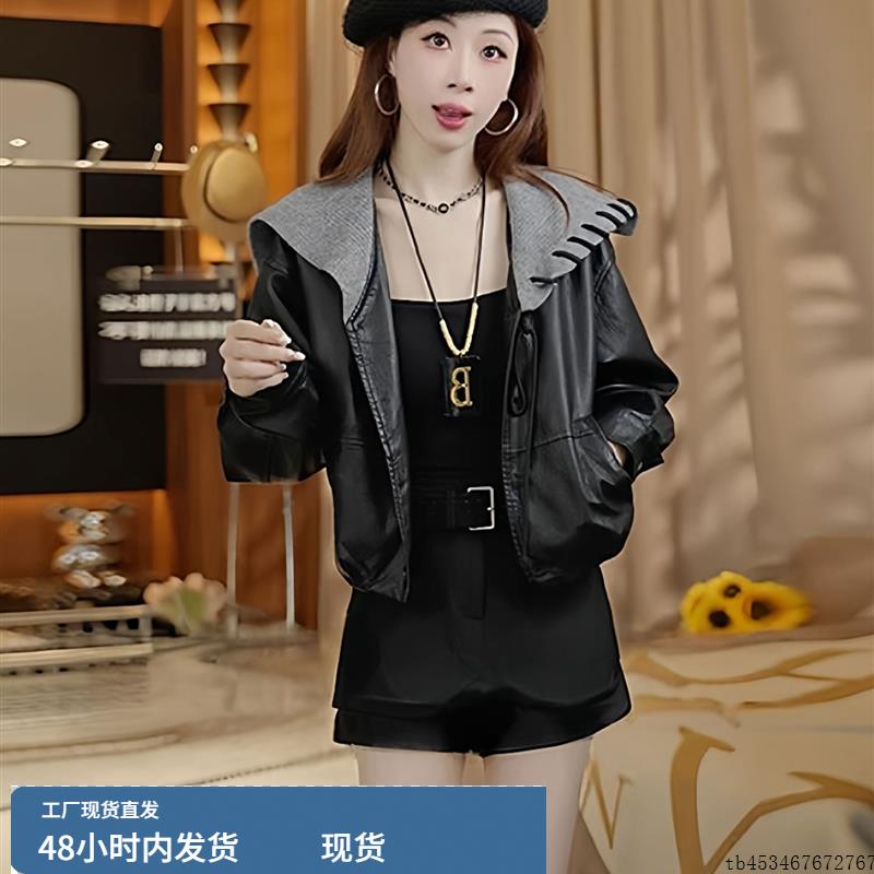 2025秋季新款韩系时尚大翻领单排扣外套女款设计感海军领皮衣外套