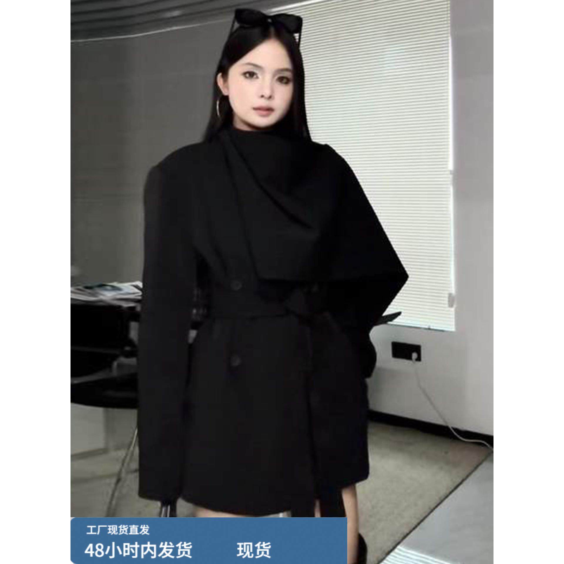 韩系高级感厚黑美学穿搭外套女秋冬季2025新款披肩中长款毛呢大衣,运动/瑜伽/健身/球迷用品,广场舞套装,淘宝优惠券,粉丝福利购,淘宝优惠卷
