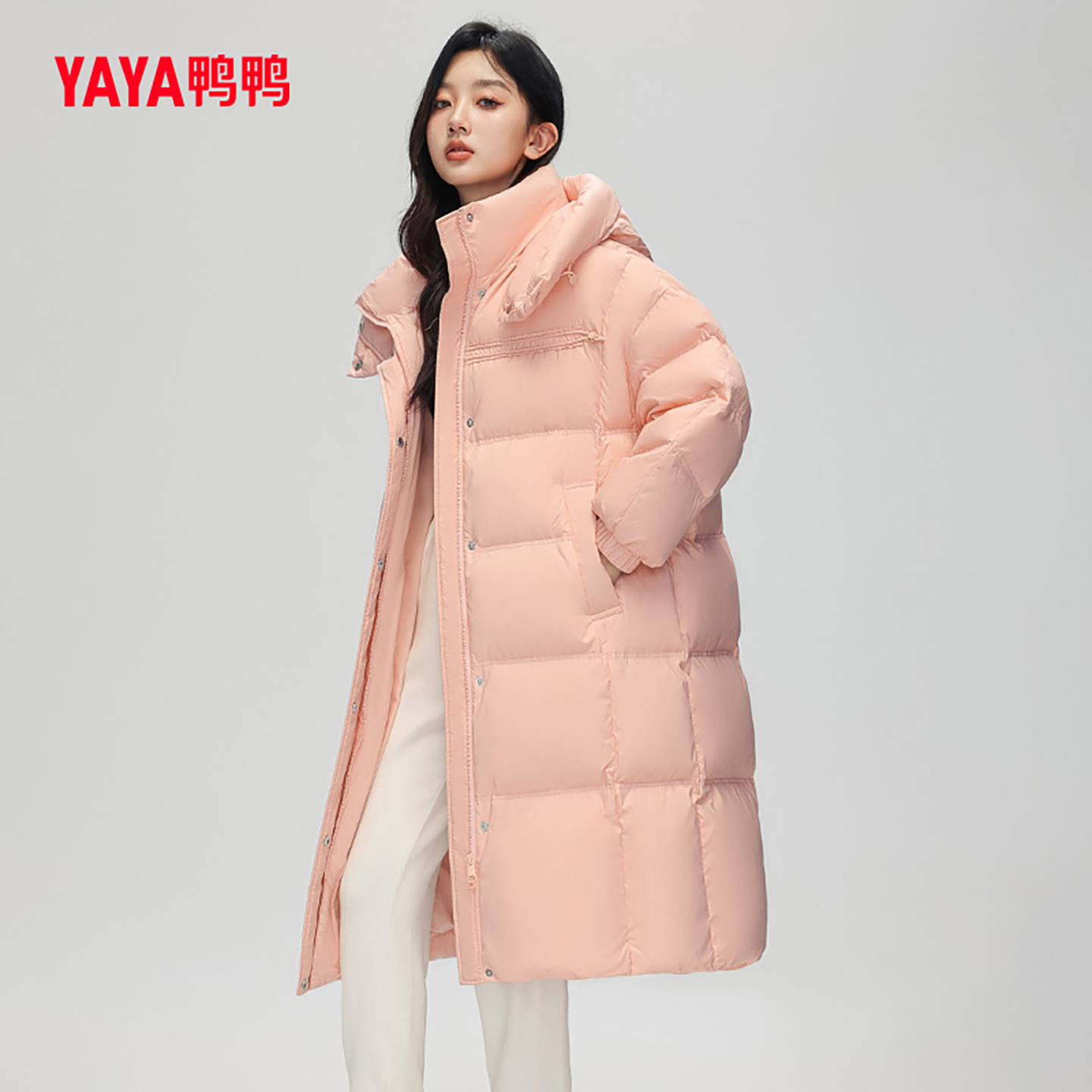 鸭鸭长款加厚宽松羽绒服