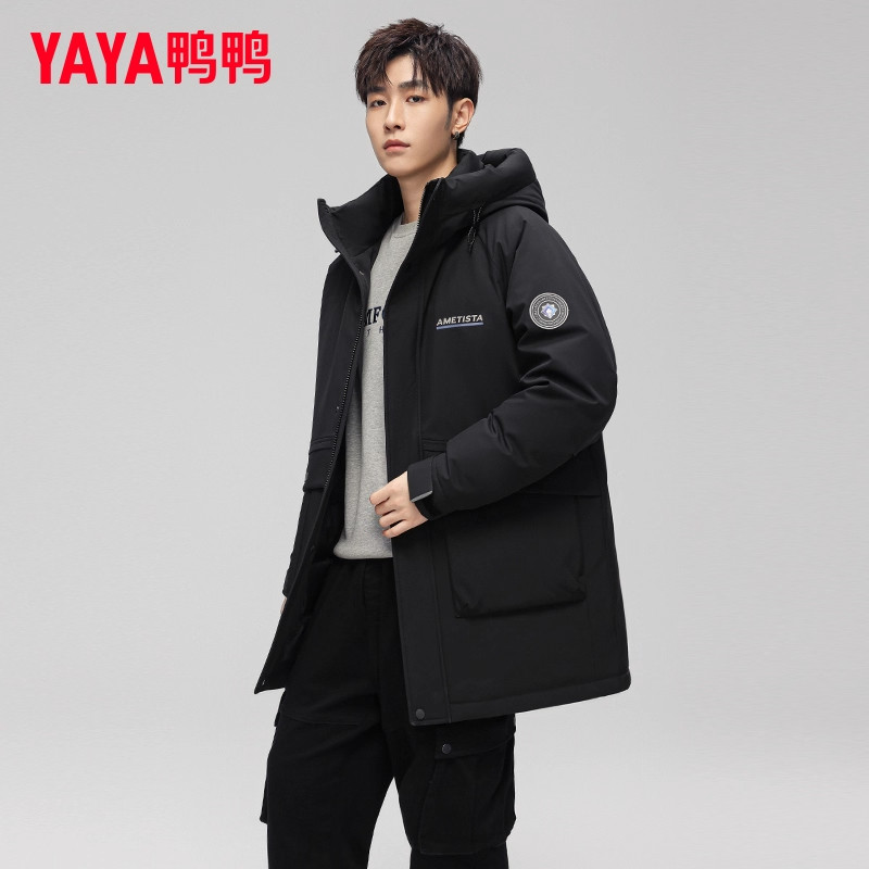 YAYA鸭鸭中长款羽绒服男士冬季2025时尚连帽工装防寒加厚保暖外套,男装,羽绒服,淘宝优惠券,粉丝福利购,淘宝优惠卷