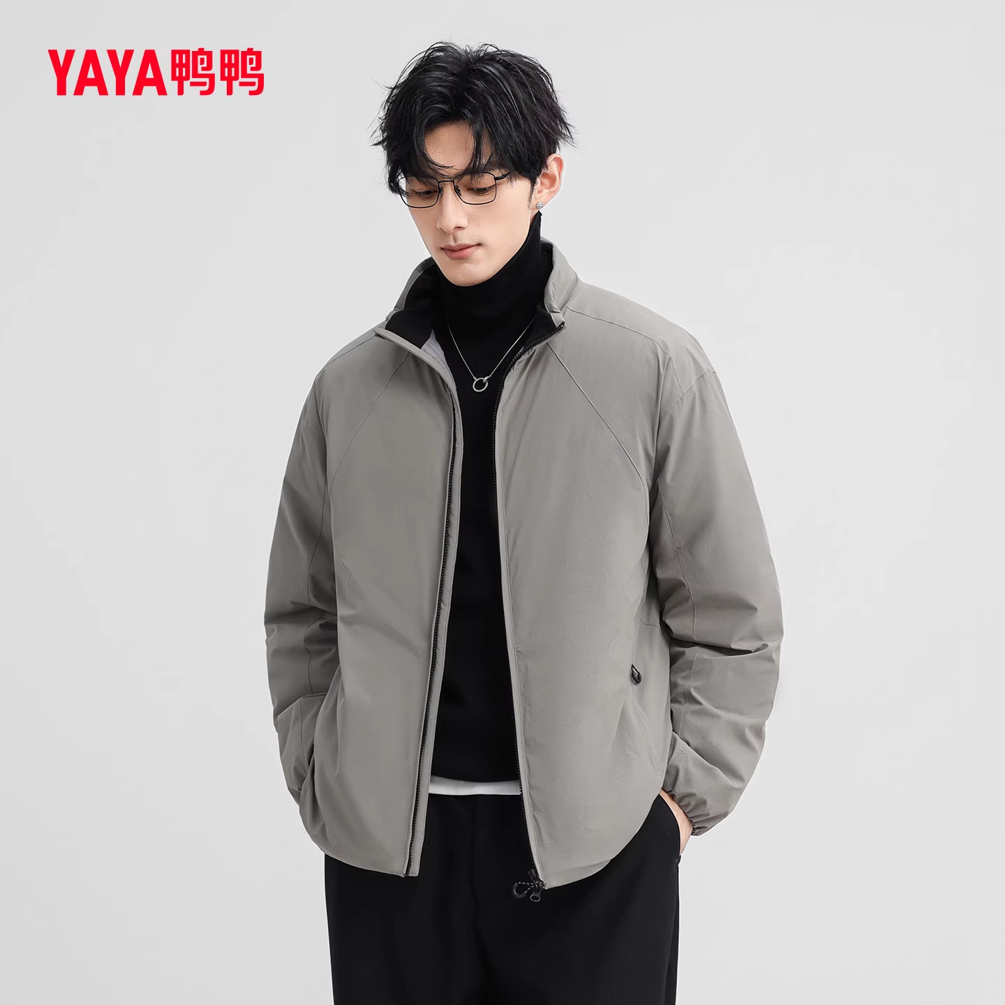 YAYA鸭鸭羽绒服男短款2026年冬季新款中长款立领宽松时尚休闲外套