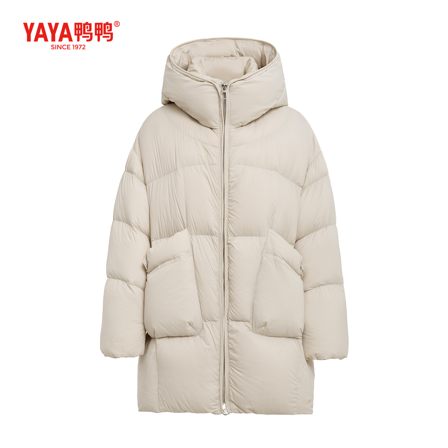 YAYA鸭鸭2024冬加厚时尚百搭休闲连帽宽松女士中长款羽绒服