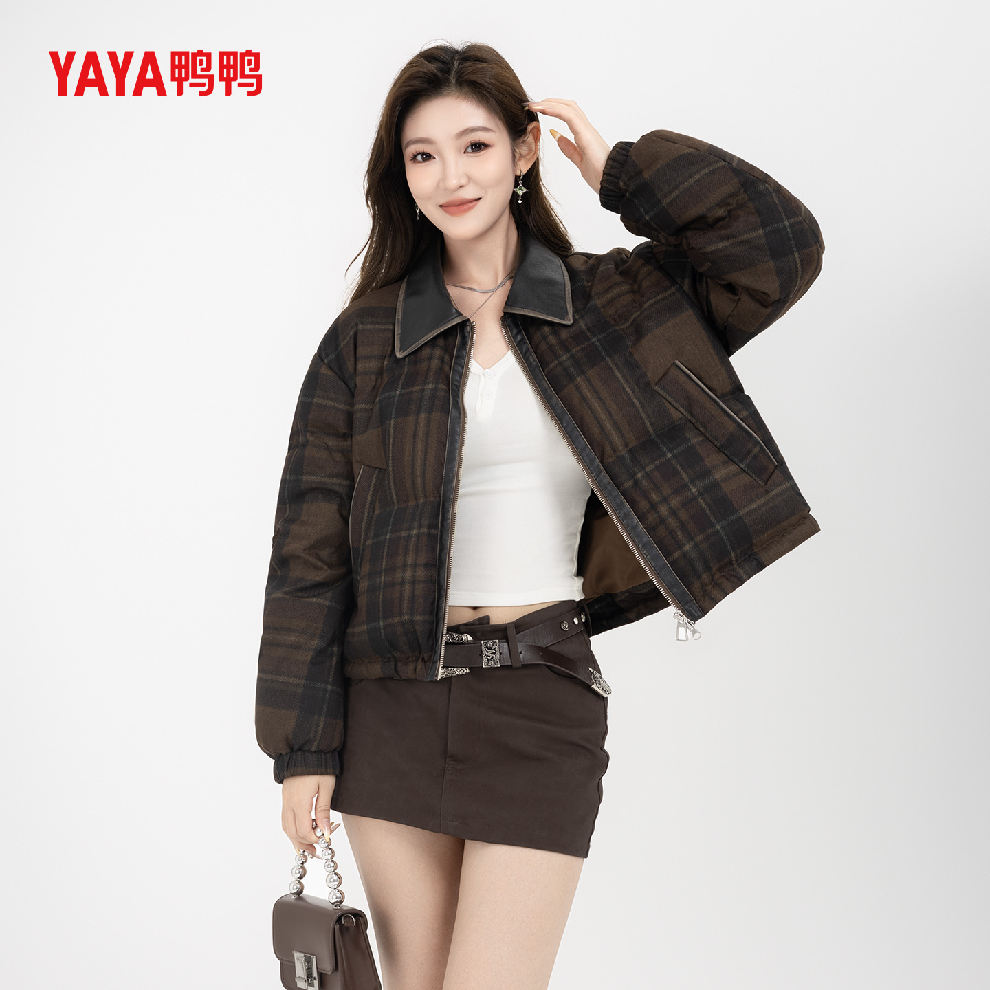 鸭鸭长袖拼接保暖复古cleanfit风