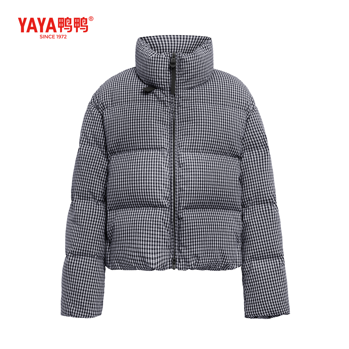 YAYA鸭鸭官方羽绒服短款千鸟格韩版宽松简约时尚加厚防寒保暖外套