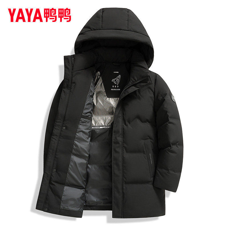YAYA鸭鸭中老年爸爸冬季羽绒服男士2026年中长款加厚男款黑色外套