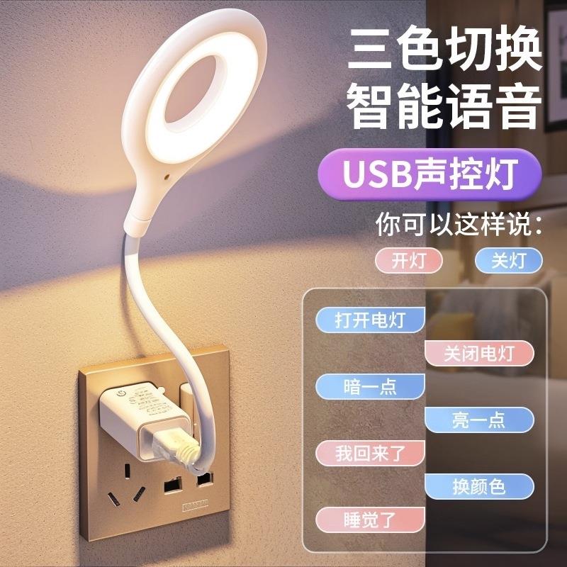智能语音灯控制灯声控灯感应灯插口小夜灯一体床头灯宿舍台