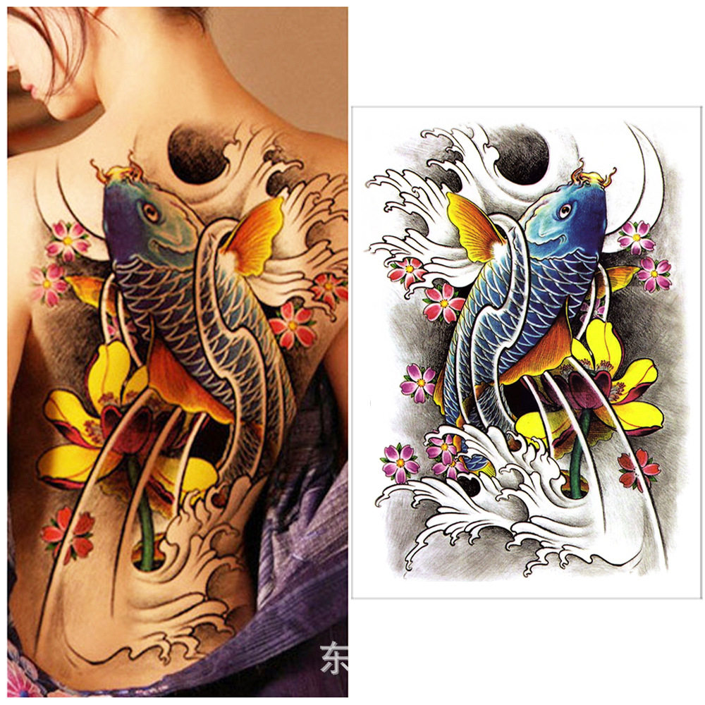 满背纹身贴鲤鱼临时纹身贴纸大图全背刺青关羽赵云龙虎彩绘图案
