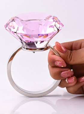 粉色水晶钻石女士求婚戒指