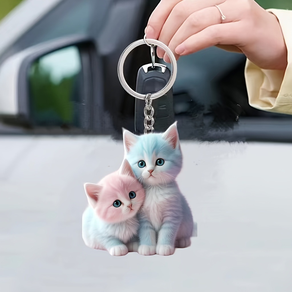 新款亚克力平面向两只小猫挂件猫咪挂件挂饰