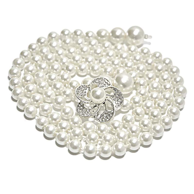 女士新款多色混搭珍珠细腰带女甜美时尚玻璃珍珠装饰腰链一件