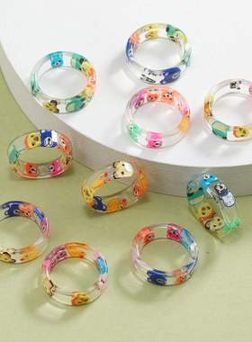 儿童戒指环公主变色荧光可爱小动物卡通首饰女童树脂袋装