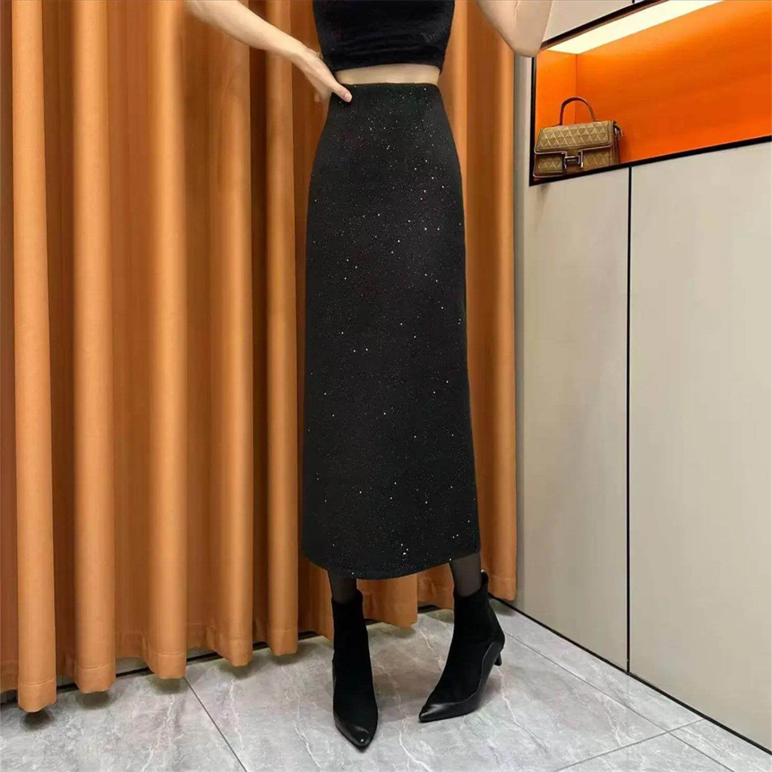 2025冬季新款设计感小香风亮闪后开叉中长裙气质显瘦时尚直筒裙女,运动/瑜伽/健身/球迷用品,瑜伽短裙,淘宝优惠券,粉丝福利购,淘宝优惠卷