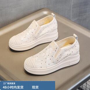 欧洲站2025新款松糕厚底内增高女鞋渔夫网面乐福鞋休闲运动鞋