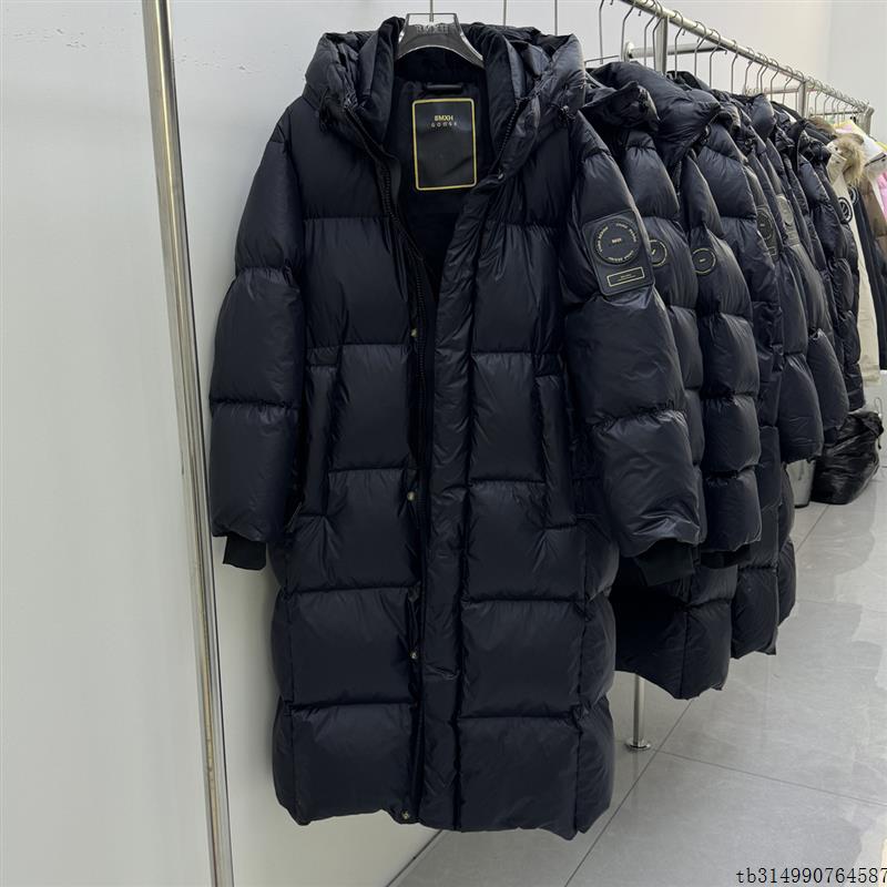 400克白鹅绒情侣黑色加长过膝羽绒服男女新款加厚连帽黑金冬外套