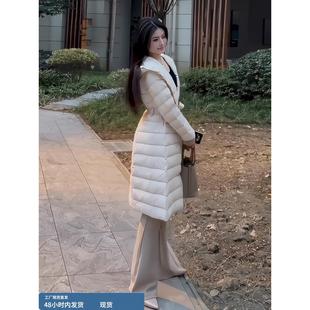 韩系中长款翻领羽绒服女2025冬季新款爆款流行收腰保暖白鸭绒外套
