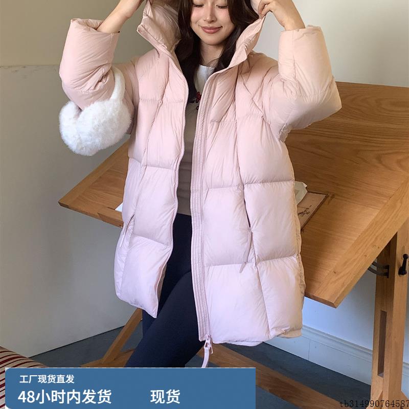 超轻无胆羽绒服女泡芙款新国标90白鸭绒高充绒立体连帽中长款外套