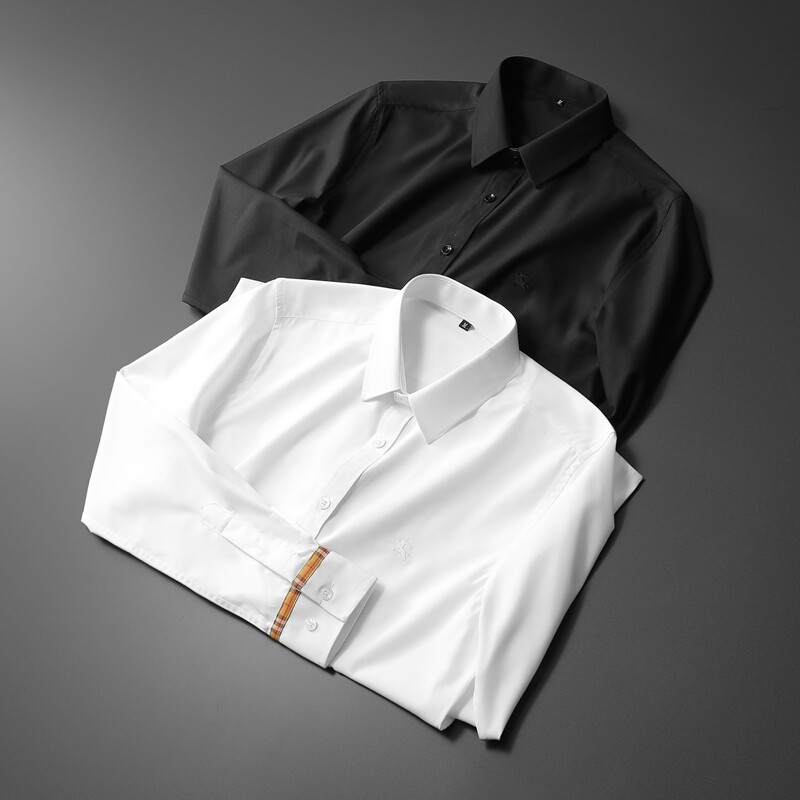 2025秋季商务休闲长袖衬衫加大码（M-6XL）QT6015-3302-P120黑底,男装衬衫,钱塘6015（原D203）
