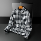 2025秋冬男士修身衬衫翻领棉衣外套棉服6015-92027-P145黑底，男装衬衫，钱塘6015（原D203）