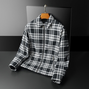 2025秋冬男士修身衬衫翻领棉衣外套棉服6015-92027-P145黑底,男装衬衫,钱塘6015（原D203）