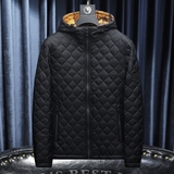 2024秋冬男士菱格轻薄款修身连帽棉衣外套6015-9906-P210沙发黑，商品下架区，钱塘6015（原D203）