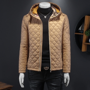 2025秋冬男士菱格轻薄款修身连帽棉衣外套棉服6015-9906-P135卡其图片