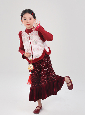 80829女童拜年服儿童新中式马甲汉服2025秋季新款古风唐装过年服