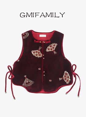 80949女童国风丝绒马甲拜年服2025冬季新款古风唐装外搭马夹背心