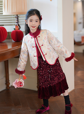 80912女童汉服过年拜年服2025冬季新款小女孩唐装中国风周岁礼服