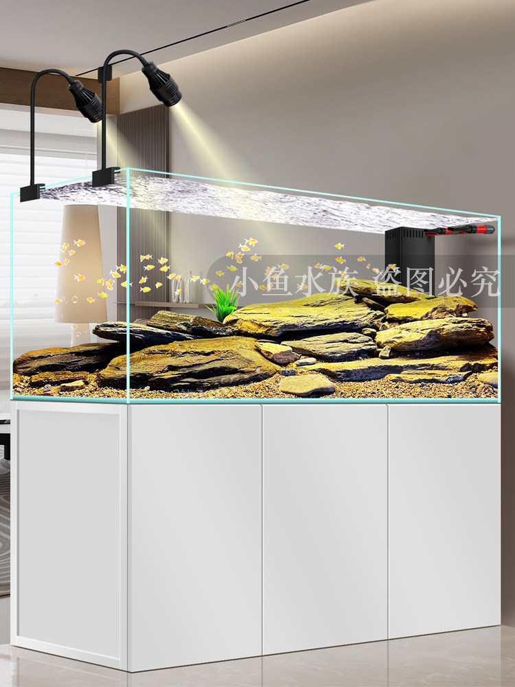 直角溢流溪流缸鱼缸白玻璃底滤免换水客厅家超生态造原生景草缸水