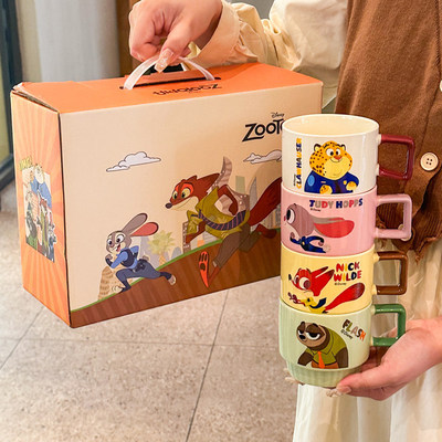 Crazy Animal City Ceramic Mug Couple Water Cup Cute Cartoon Stacked Cup Girl Birthday Gift Box Set