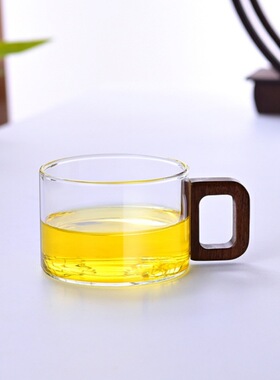 空盒子墩墩小容量木把杯烟灰透明两色 高硼硅玻璃品茗杯 水果布丁