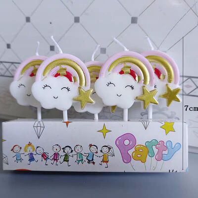 Birthday Candle Cake Decoration Plugin Children's Baking Dessert Table Decoration Rainbow Clouds Smiling Face Cake Cand