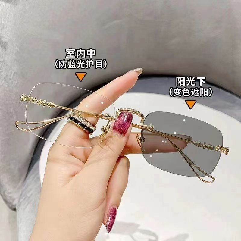 变色超轻无边框时尚复古韩版潮可配有度数近视眼镜框架男空盒子图片