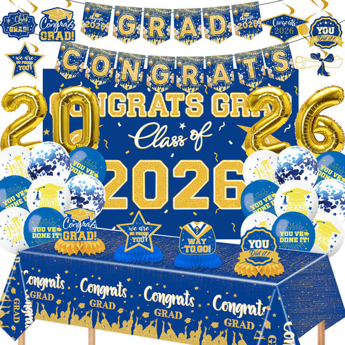 Cross border Blue Gold Graduation Season Theme Party Supplies Graduation Party Decoration Atmosphere Decoration Aluminu