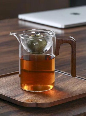 空盒子小青柑用泡茶公道杯高硼硅玻璃侧木把过滤一体功夫茶海玻璃