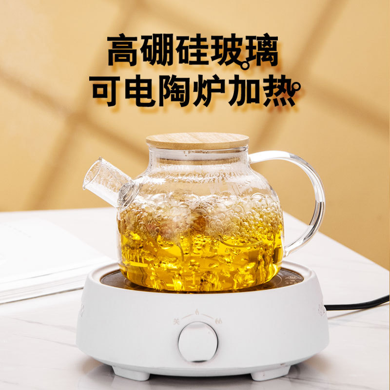 空盒子耐热玻璃茶壶大口径竹盖壶加厚泡茶壶花草茶壶大容量凉水壶图片