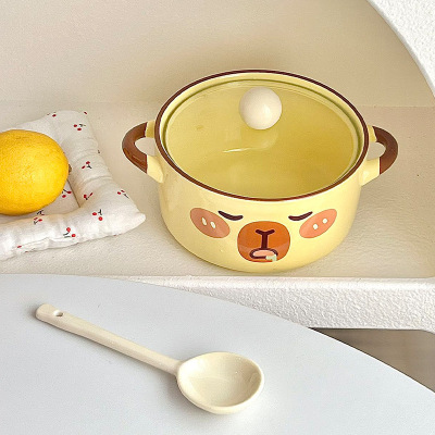 High Beauty Cute Kapibala Instant Noodle Bowl with Cover in Student Dormitory Instant Noodle Bowl Playing Rice Bowl Luo