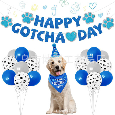 Pet Birthday Party Dog Flag Pulling Triangle Scarf Cake Hat Decoration Props Decoration Supplies Festival Dress up Set