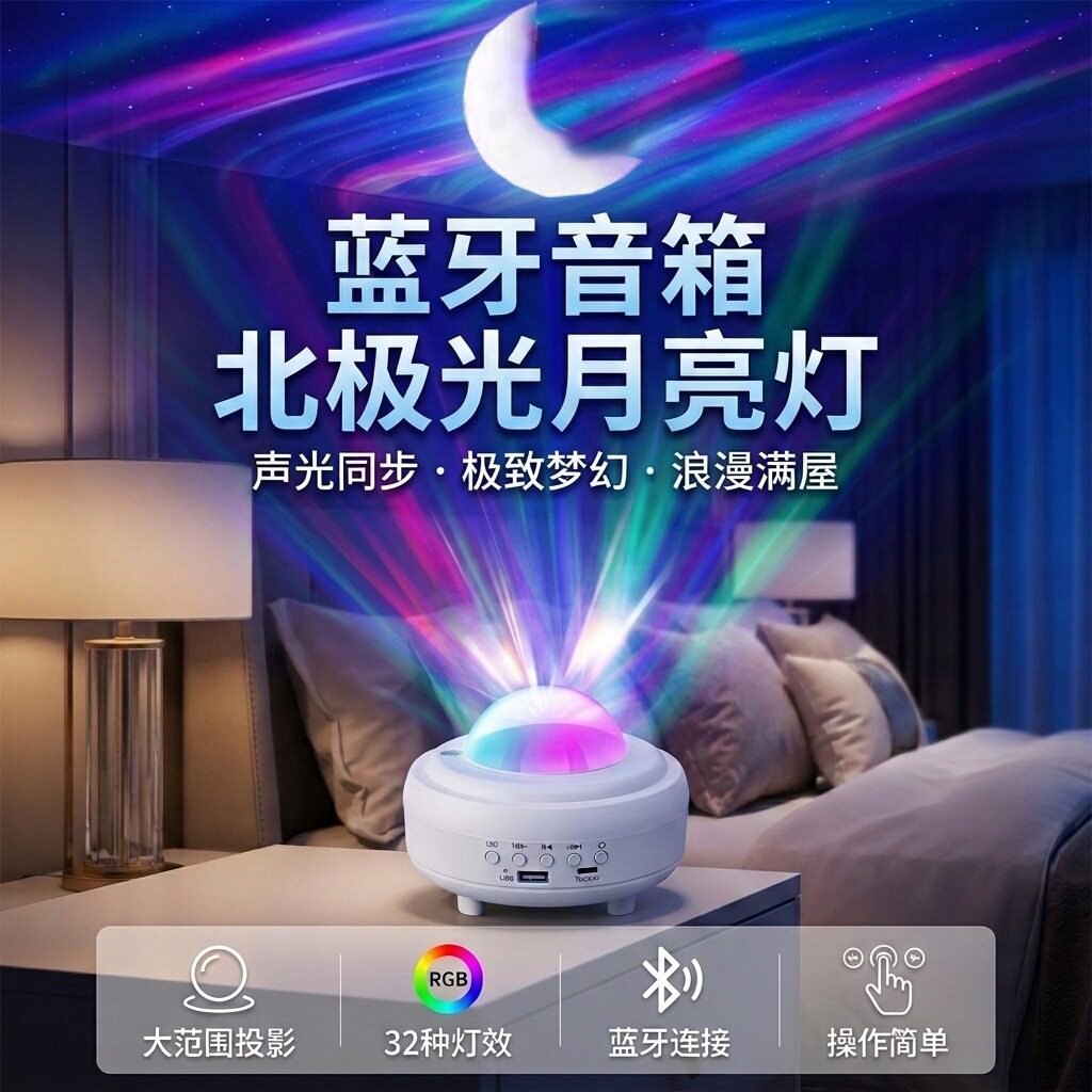 空盒子蓝牙音箱北极光星空灯usb遥控调光月亮灯卧室床头小夜灯氛