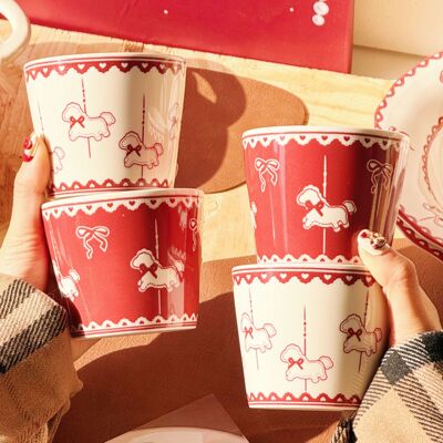 Cup, Horse Welcoming Spring, Mug, Girl's Heart, Ceramic Water Cup, Beer Cup, Open Lid, Couple, Student, Drinking Water