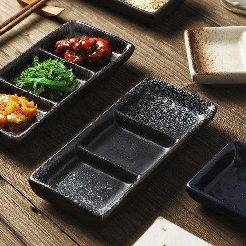 Japanese ceramic three grid plate sauce plate side dish vinegar plate mustard plate restaurant cuisine restaurant flavo