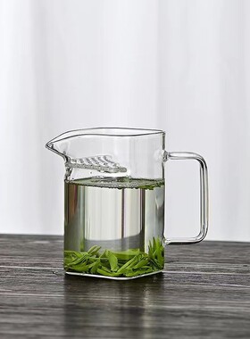 空盒子耐高温玻璃公道杯绿茶泡茶壶耐热方形月牙过滤茶漏一体分茶