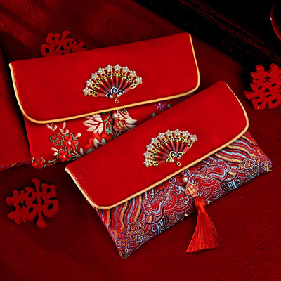 Wedding specific fabric red envelope, engagement embroidery red envelope, wedding tea ceremony, parents' change of word